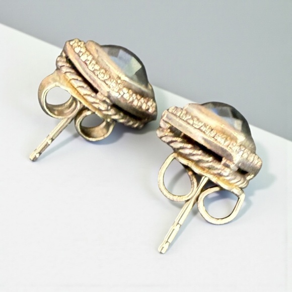 David Yurman Sterling Silver Albion Hematite Pave Diamond Stud Earrings 5 mm - Picture 2 of 3